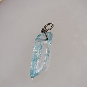 Light Blue Sea Glass Pendant Necklace Handmade Beach Boho Wire Wrapped Jewelry